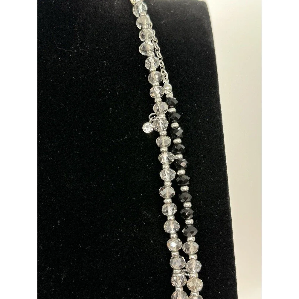 Vera Wang Necklace Black Grey Beaded Silver Tone Rhinestone Long Opera Length
